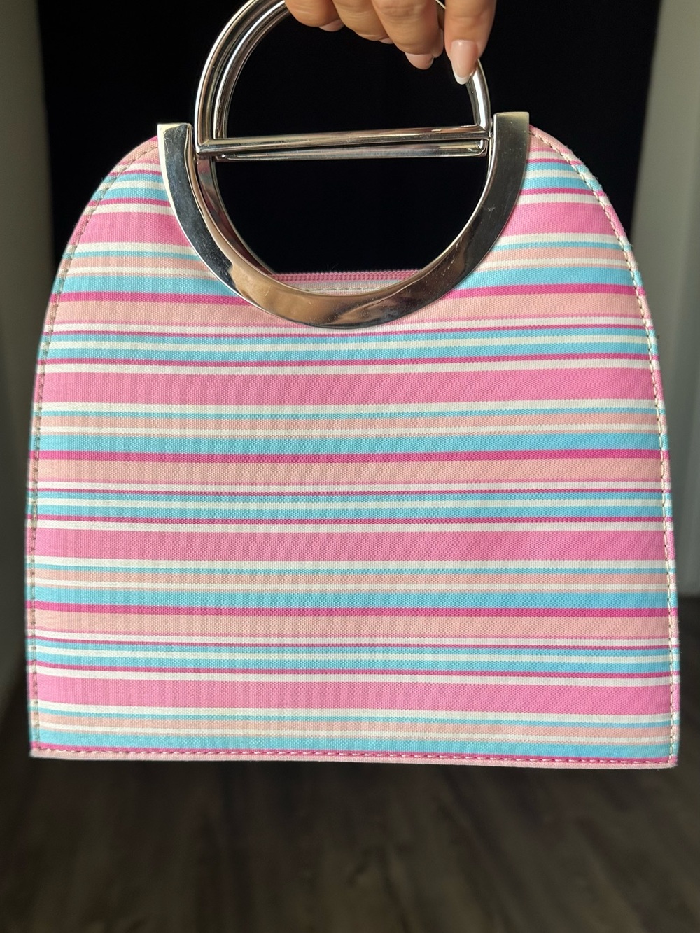 RARE Y2K Kate Spade Striped bag with Metal handles - Picture 4 of 9